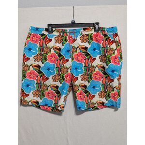 Peter Millar Colorful Hawaiian Style Bathing Suit Trunks Men's Size Large